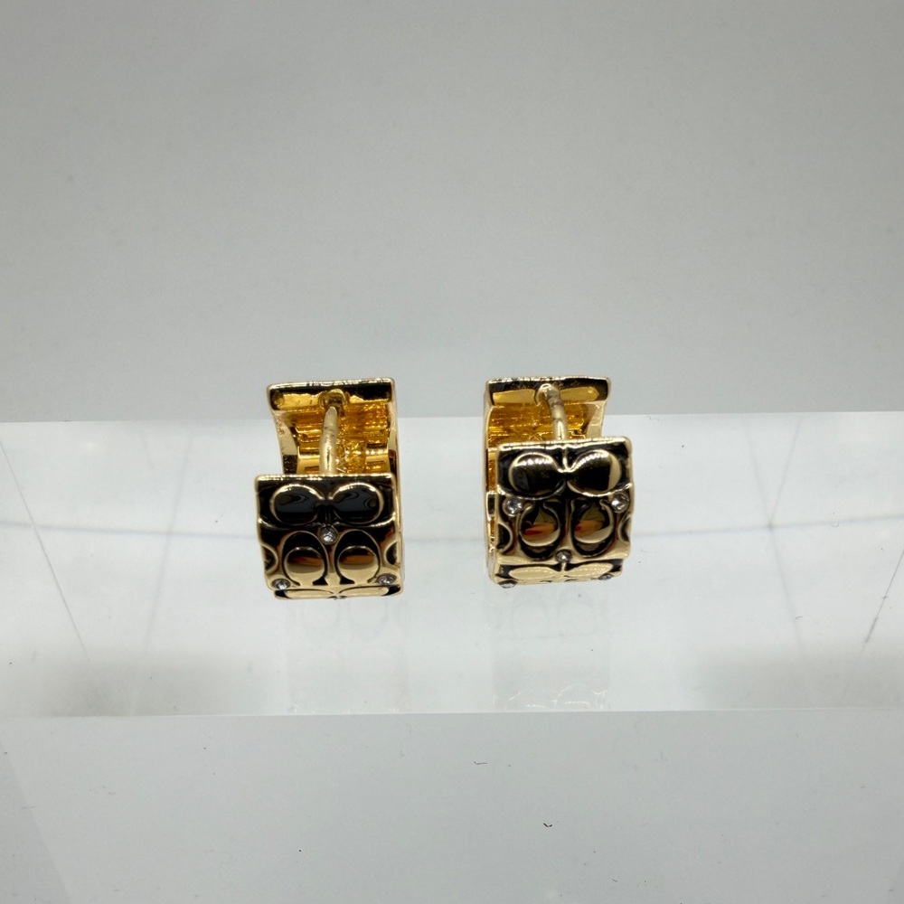 Authentic COACH engraved signature, w/ rhinestones huggie hoop earrings! - Picture 4 of 15